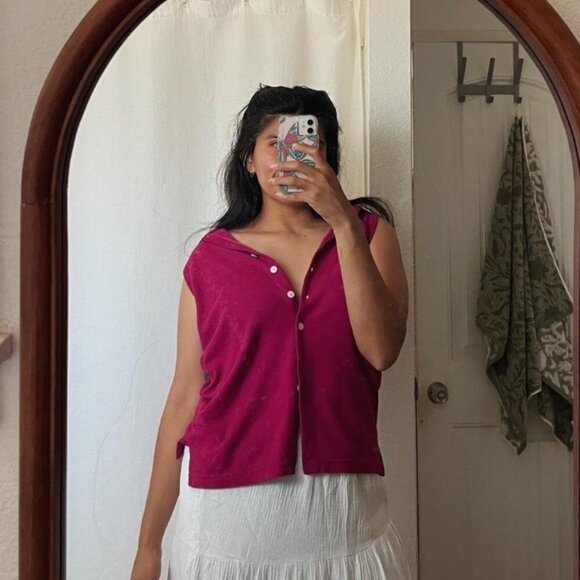 Women's Vintage Basic Essentials Polo Tank Sleeveless Pink Button-Up Top Size M - Picture 6 of 6